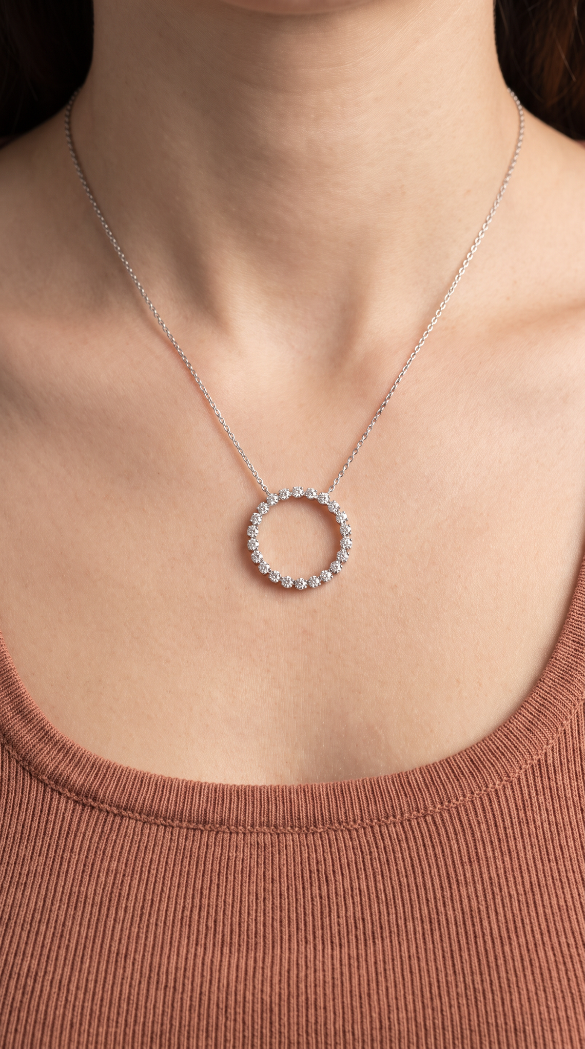 Lab Diamond White Gold Circle Necklace