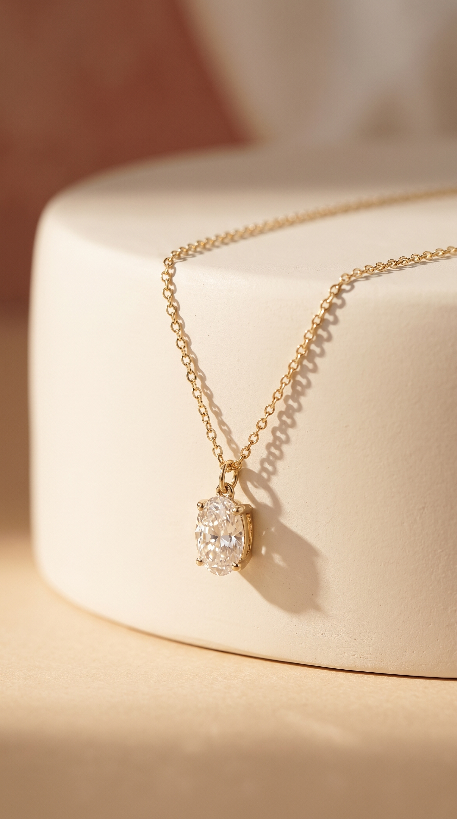 Lab Diamond Yellow Gold Oval Solitaire Chain Necklace