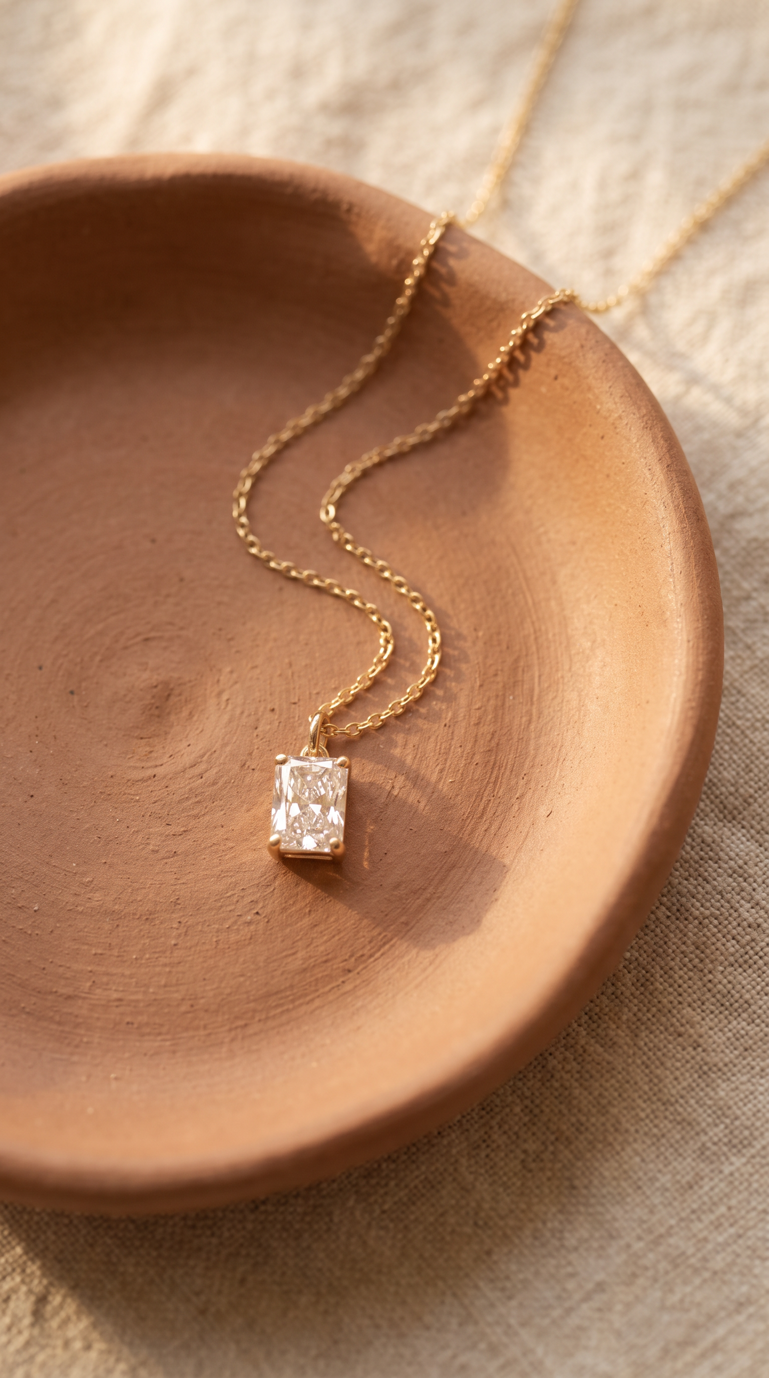 Lab Diamond Yellow Gold Radiant Solitaire Chain Necklace