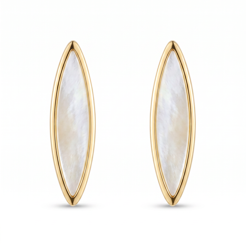 18K Yellow Gold Mother Of Pearl Stud Earring