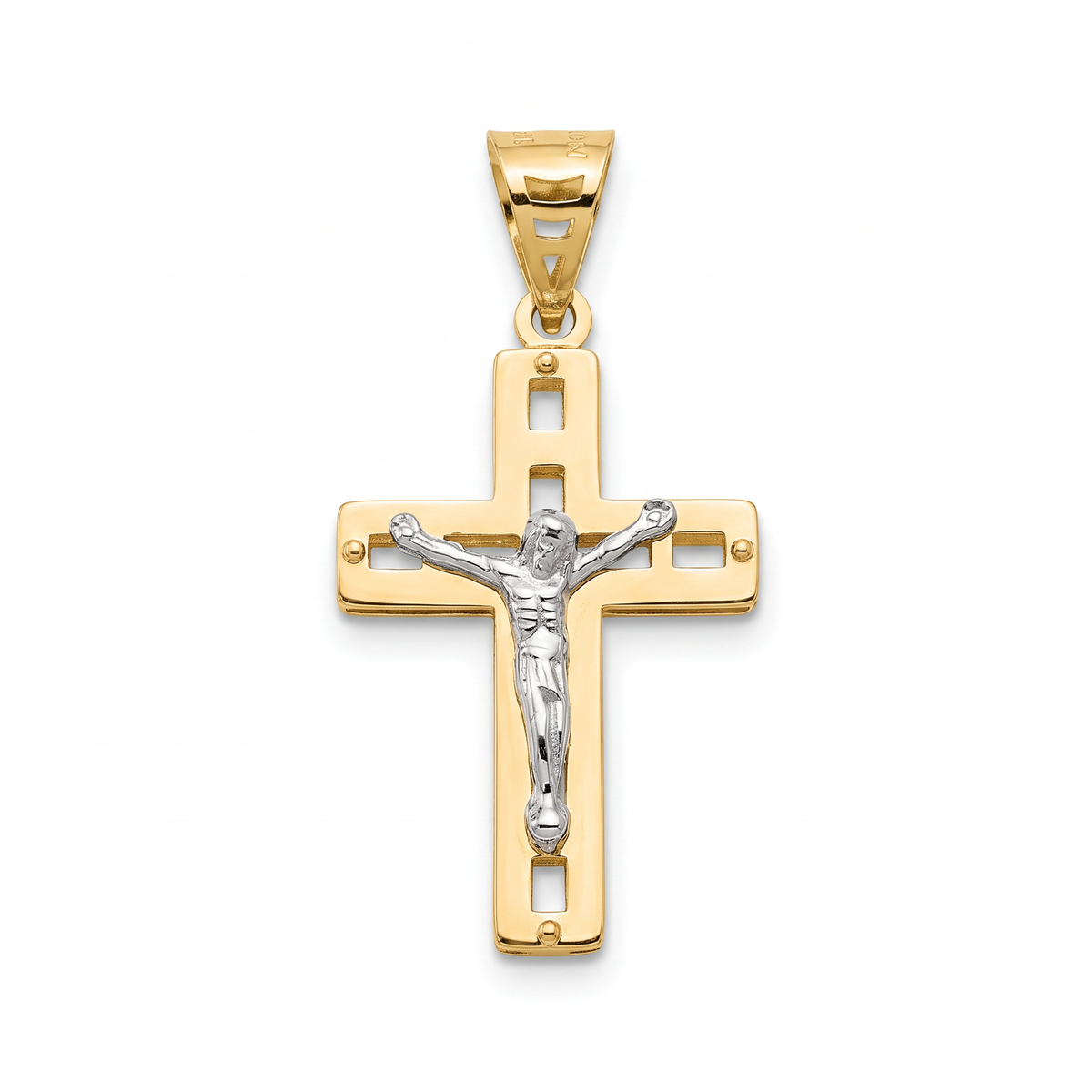 18K Two Tone Gold Crucifix Pendant