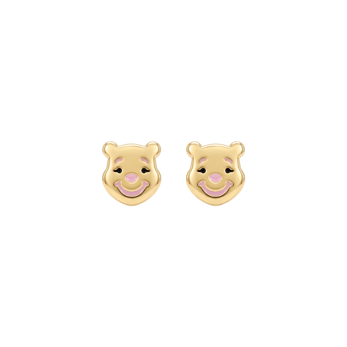 18K Yellow Gold Black & Pink  Enamel Stud Earring