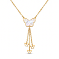 18K Yellow Gold Reversible Mother Of Pearl Butterfly Dangle Necklace