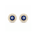 18K Yellow Gold Cubic Zirconia Enamel Evil Eye Stud Earring