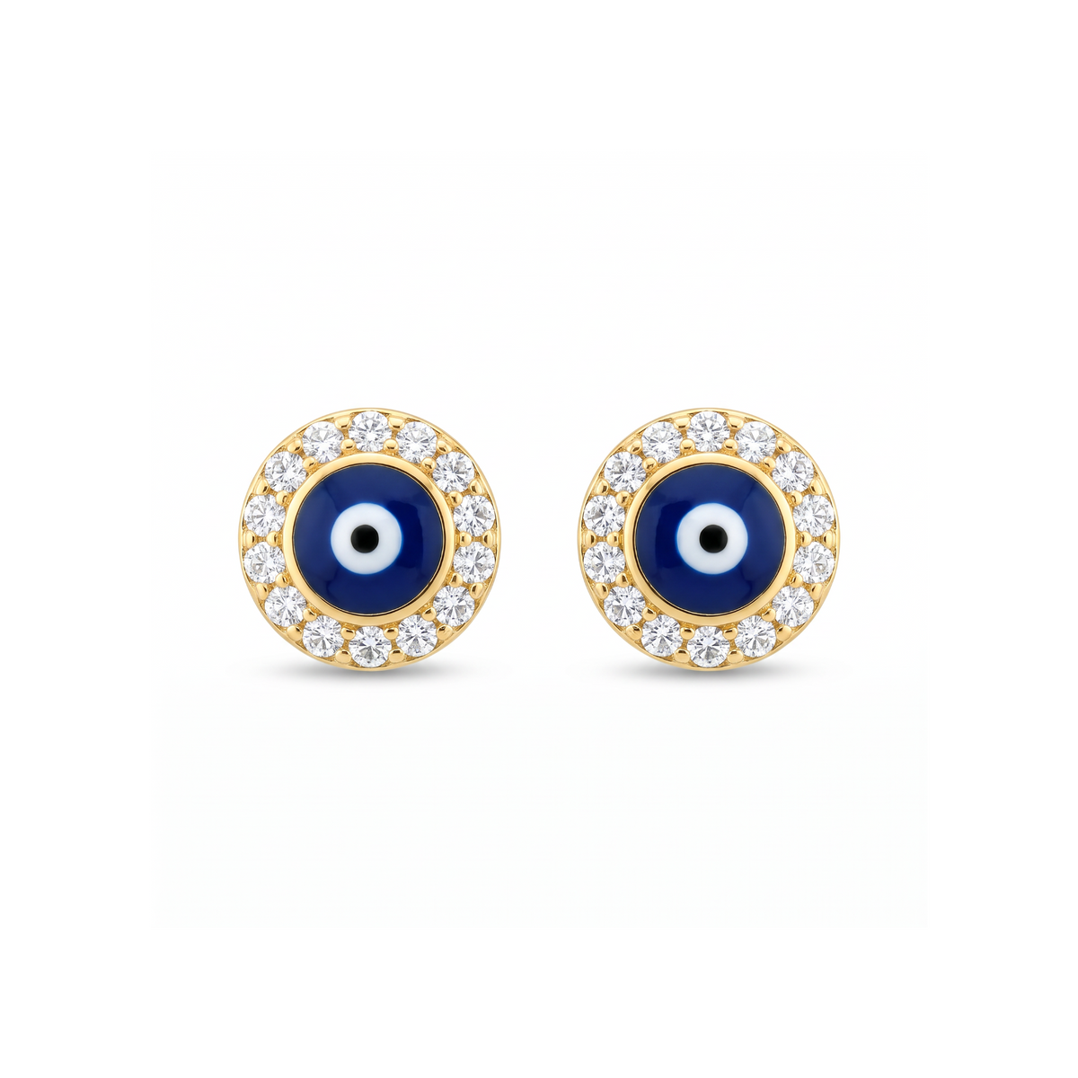 18K Yellow Gold Cubic Zirconia Enamel Evil Eye Stud Earring