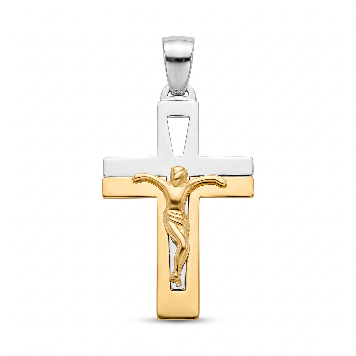 18K Two Tone Gold Crucifix Pendant