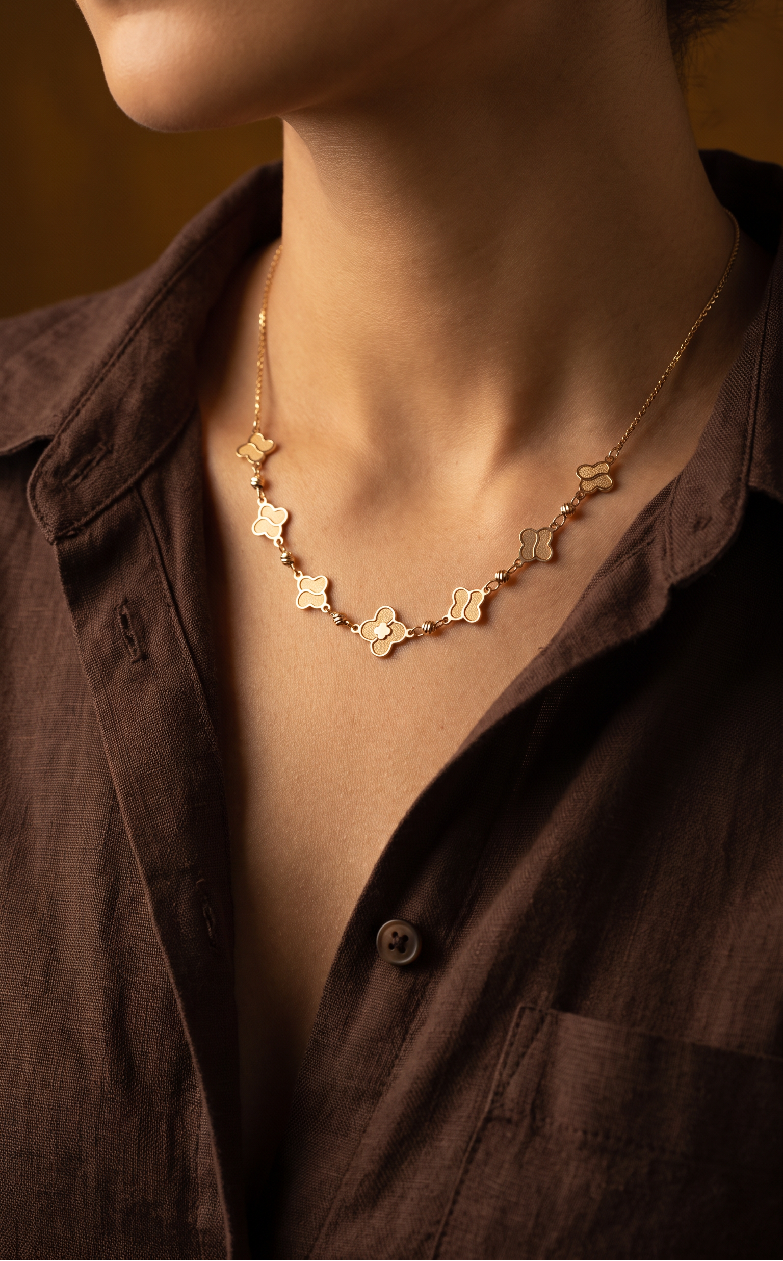 18K Yellow Gold Beaded Chain Necklace