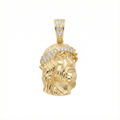 18K Yellow Gold Cubic Zirconia 3D Jesus Head Of Christ Pendant
