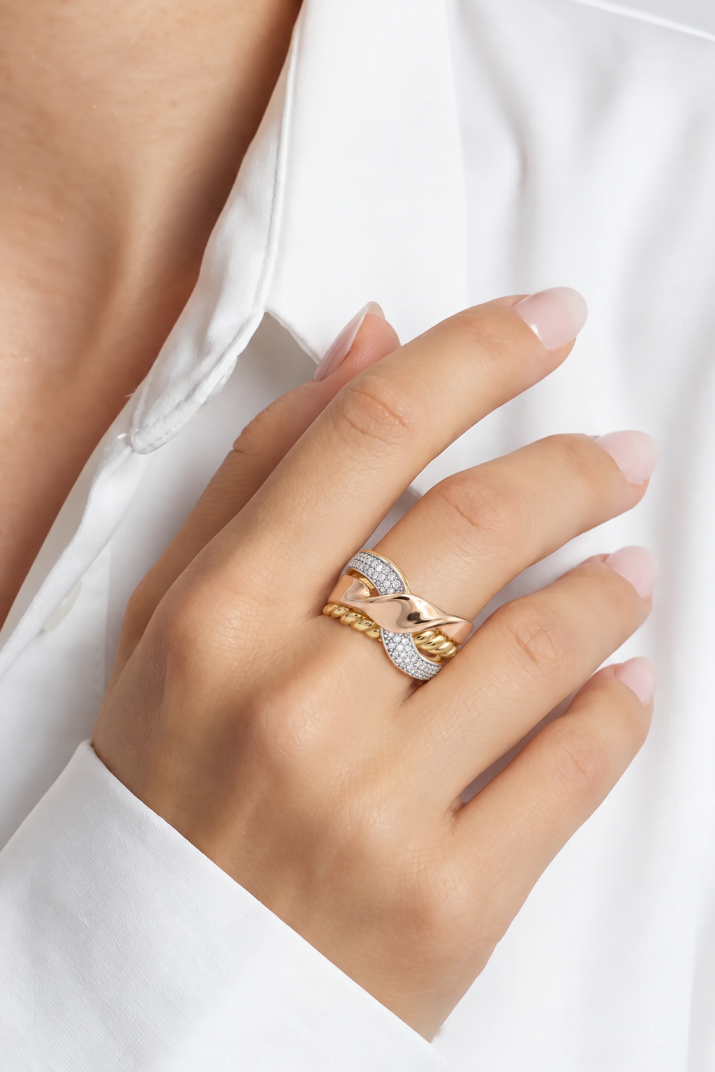18K Multicolor Gold Cubic Zirconia Ring