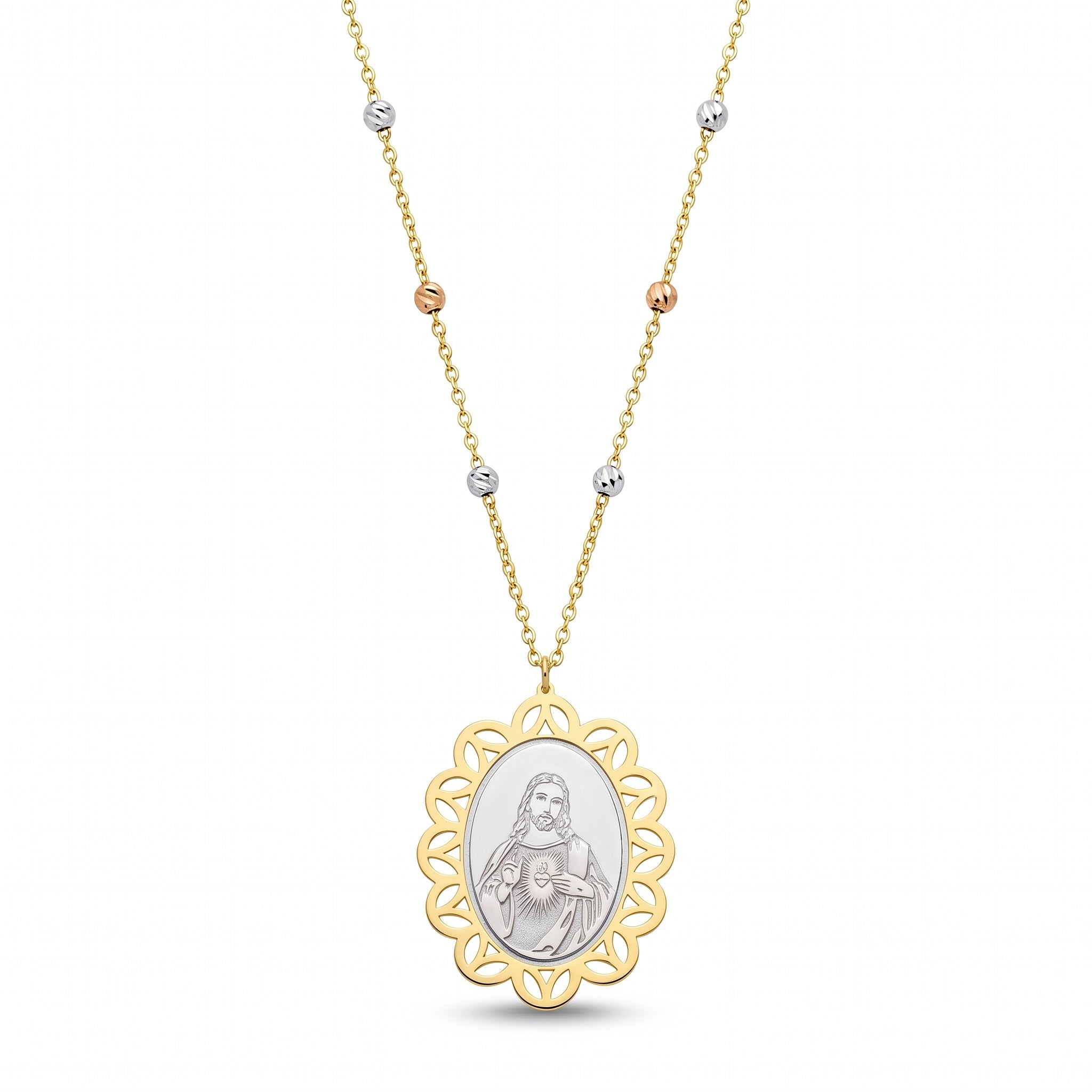 18K Multicolor Gold Jesus Necklace