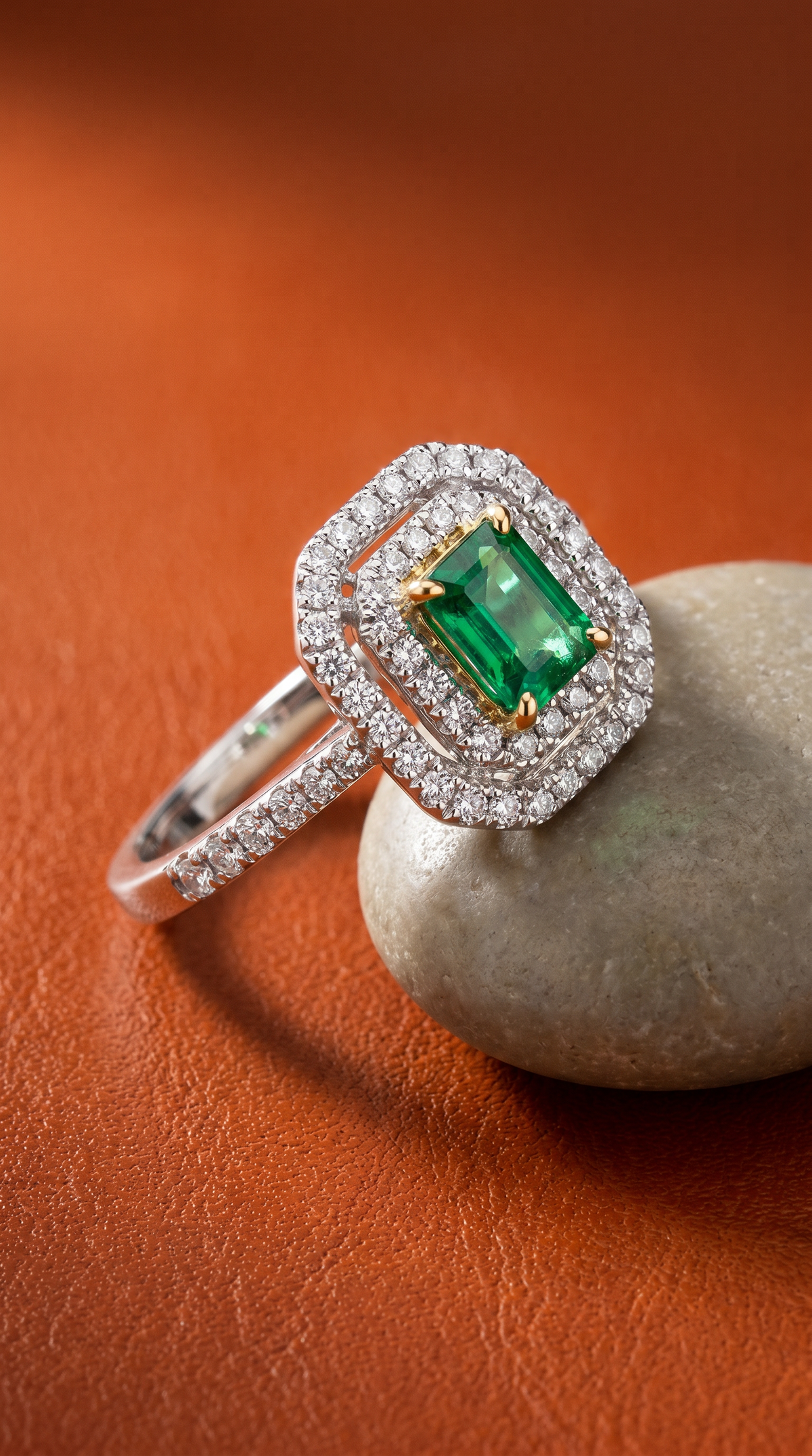 Diamond Two Tone Gold Emerald Ring