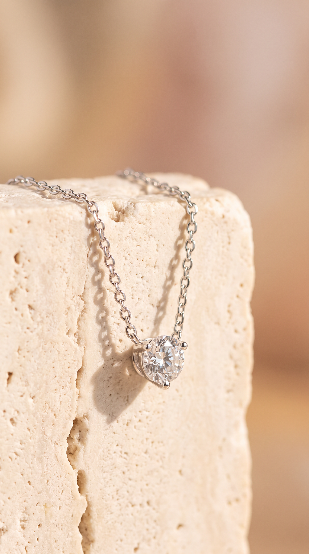 Diamond White Gold Round Solitaire Chain Necklace