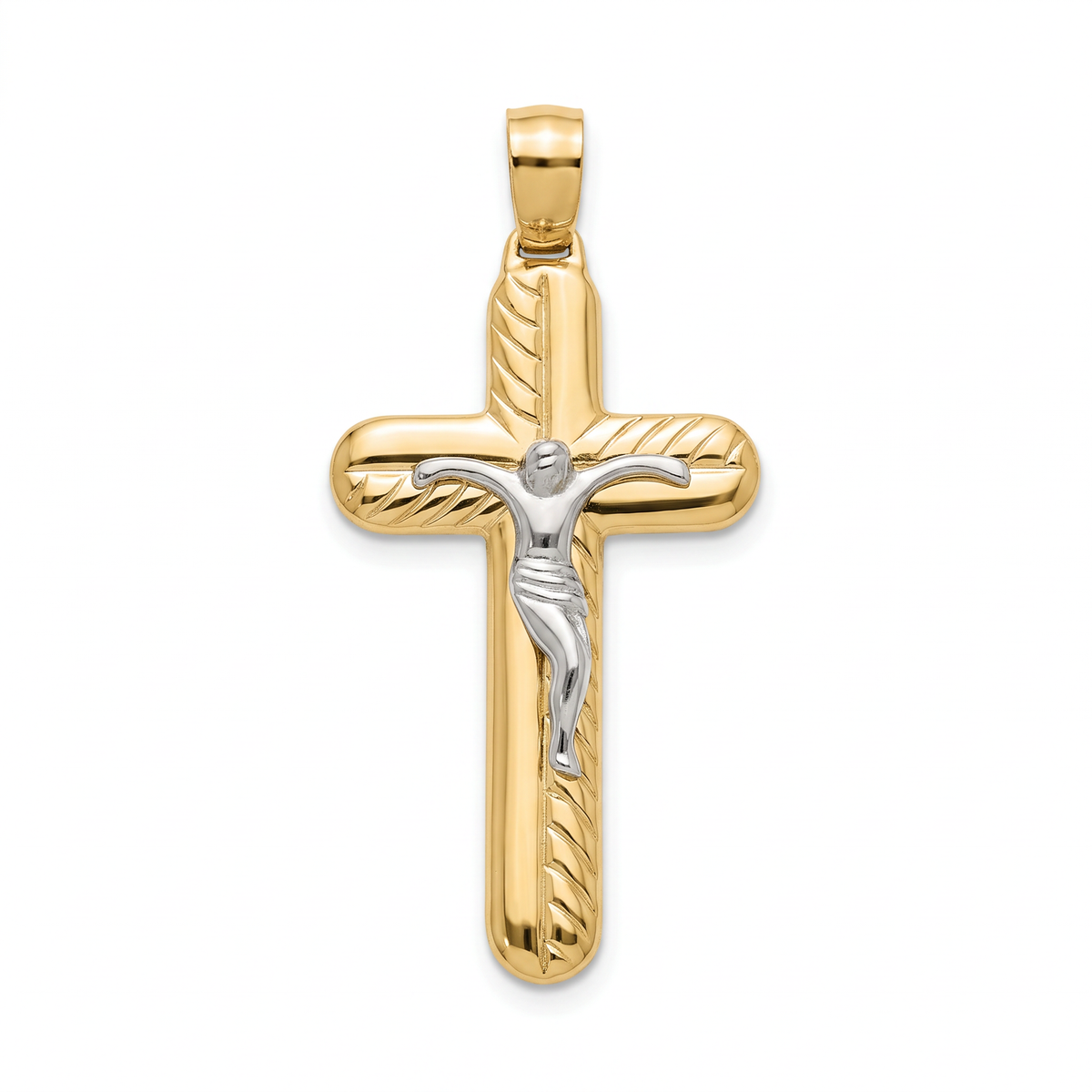 18K Two Tone Gold Crucifix Pendant