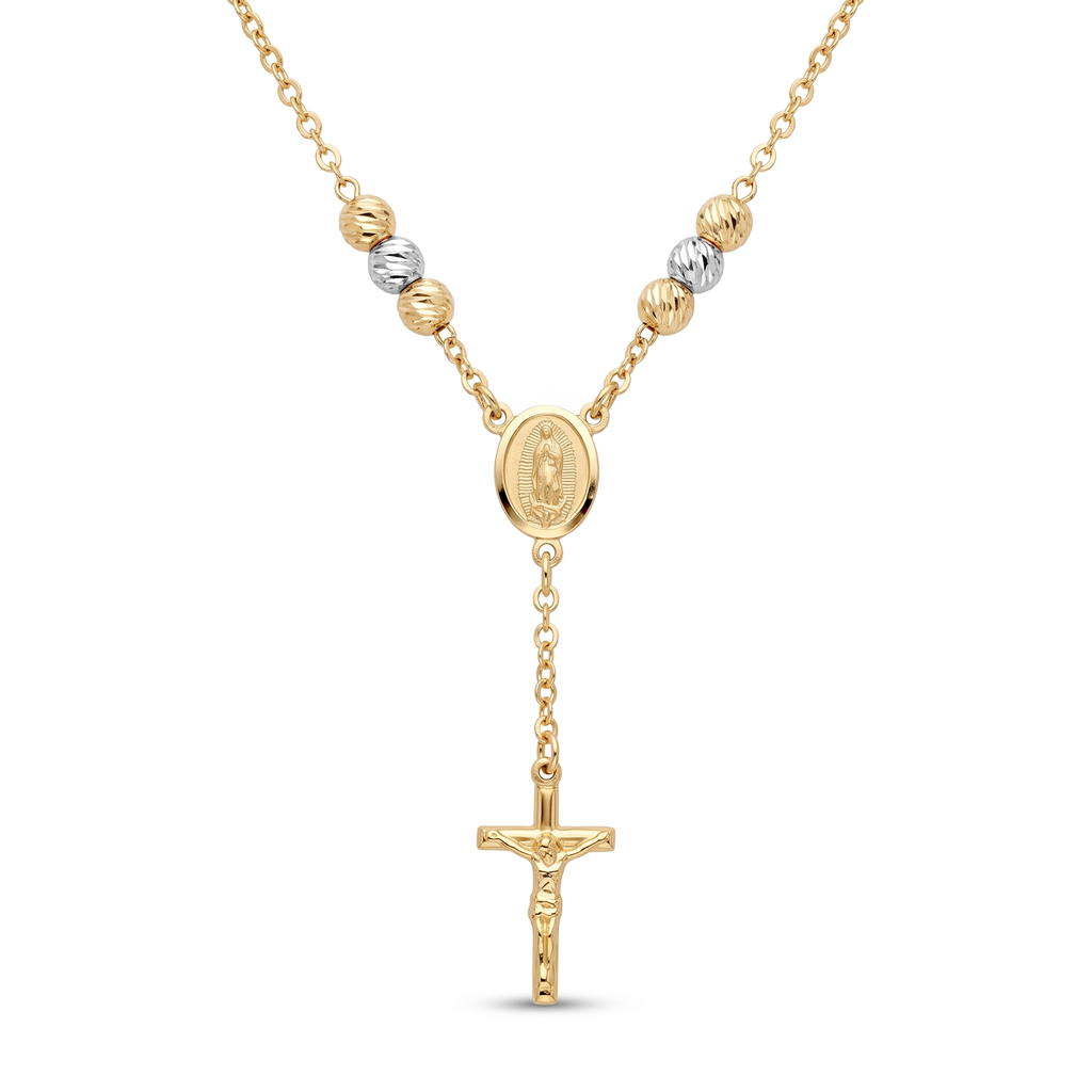 18K Two Tone Rosary Necklace