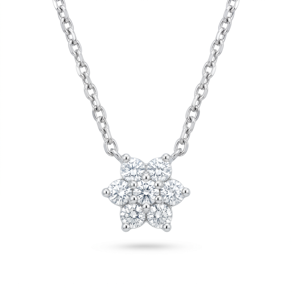 Diamond White Gold Flower Necklace