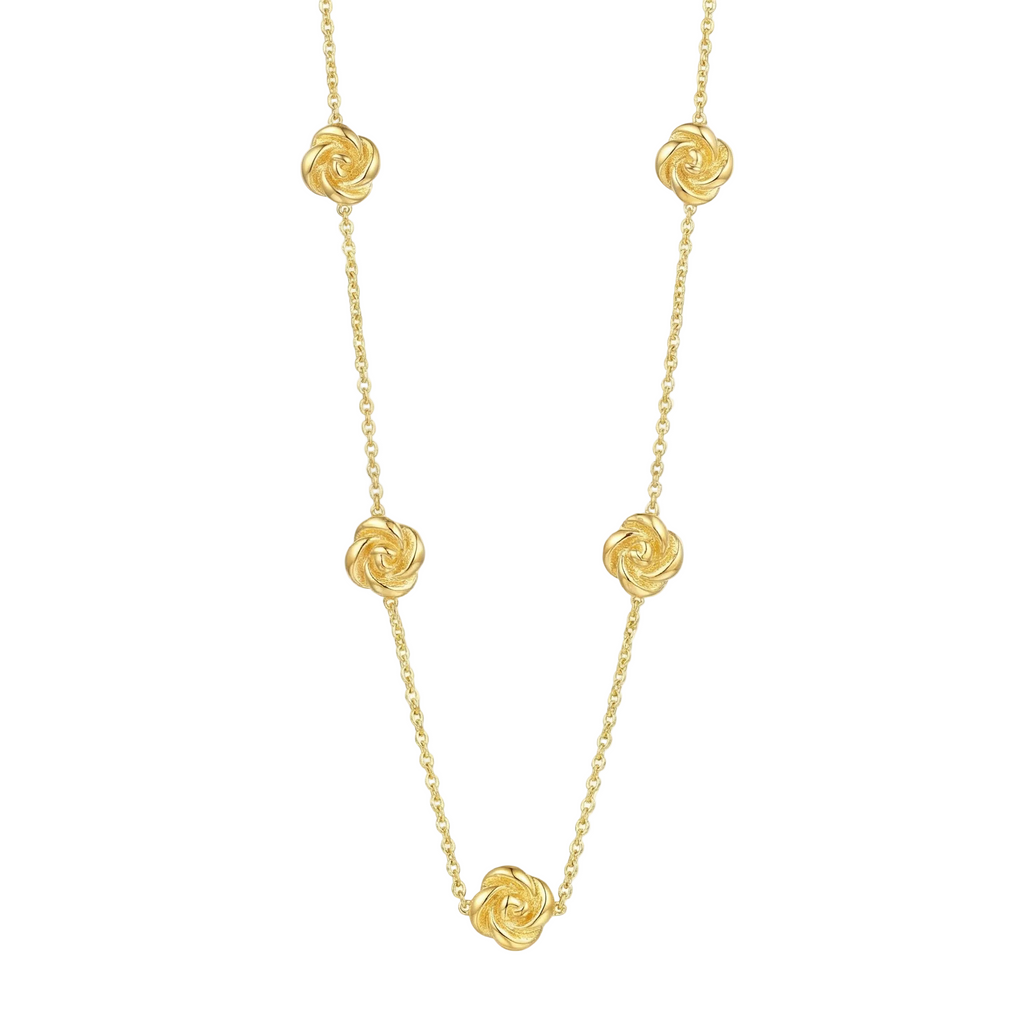 18K Yellow Gold Rose Flower Chain Necklace