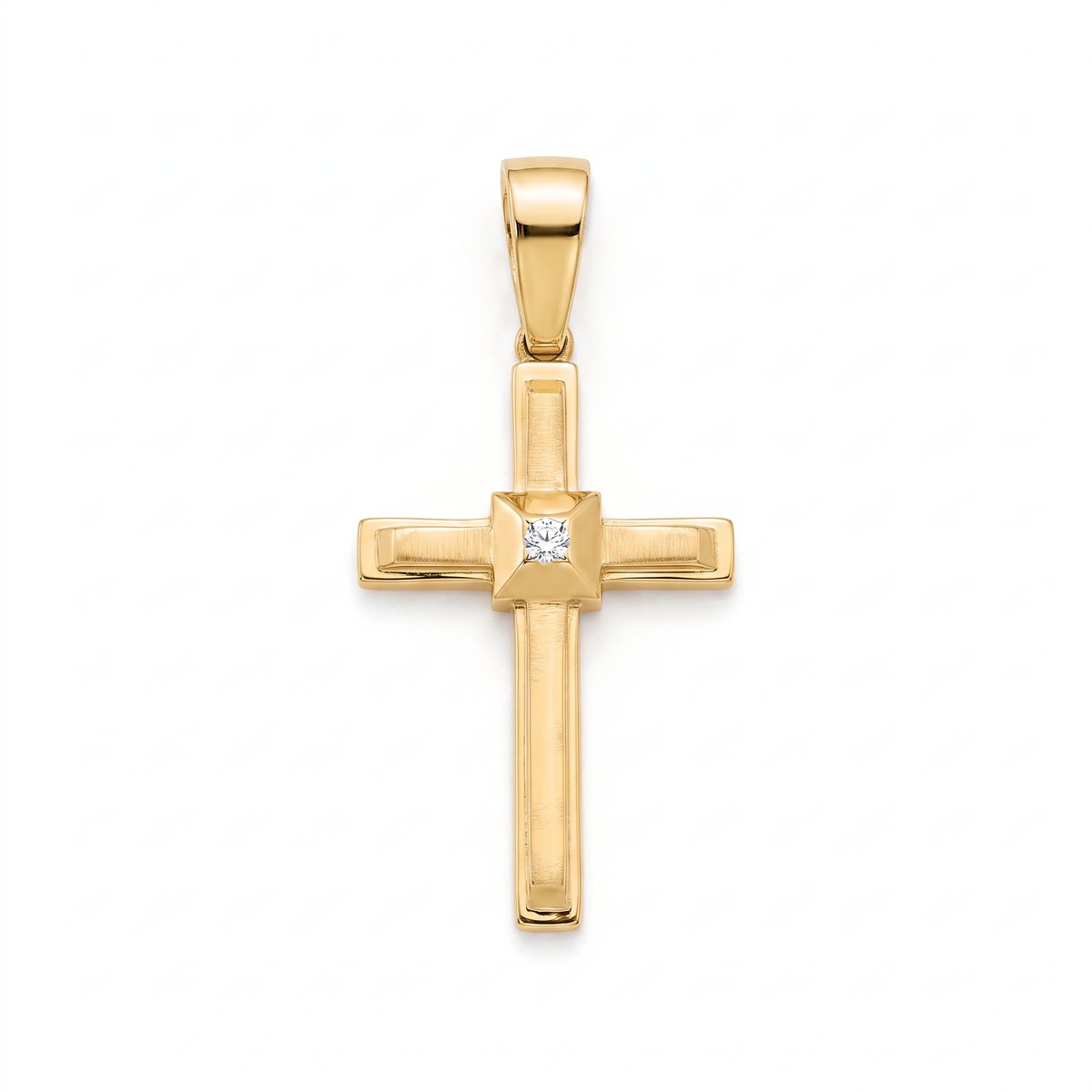 18K Yellow Gold Cubic Zirconia Cross Pendant