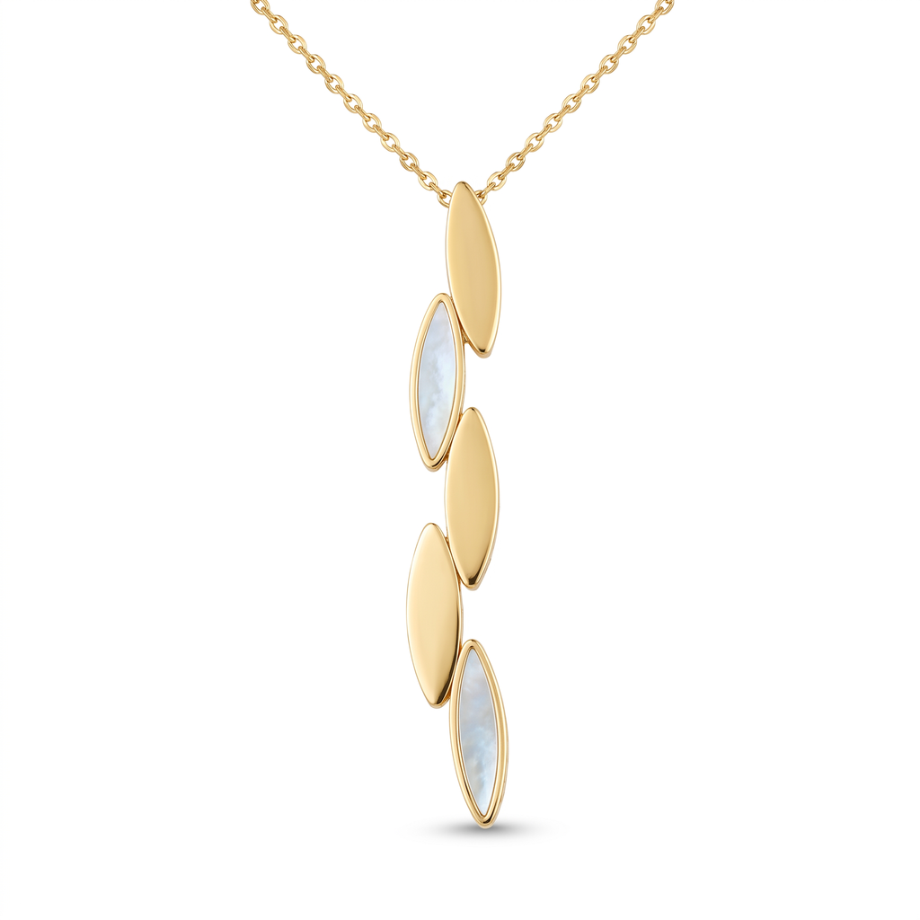 18K Yellow Gold Mother Of Pearl Dangle Chain Necklace