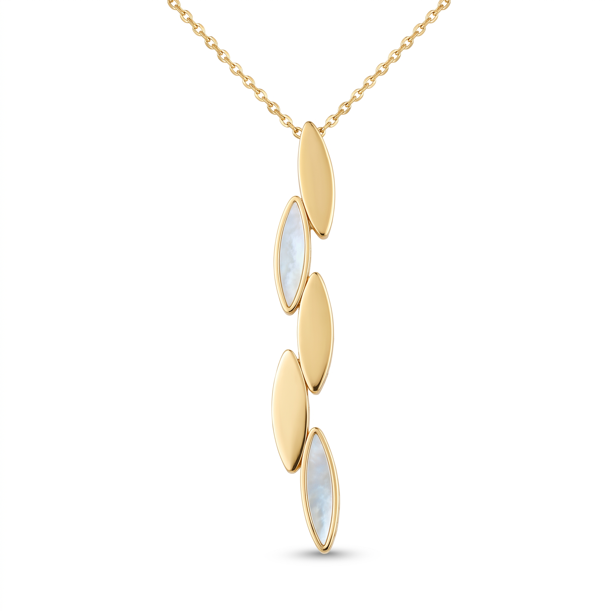 18K Yellow Gold Mother Of Pearl Dangle Chain Necklace