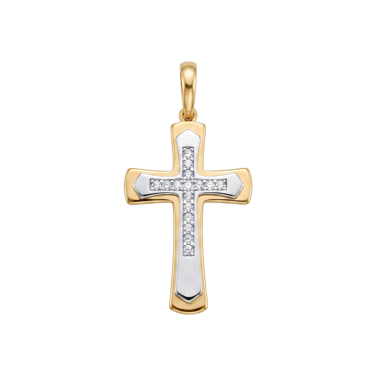 18K Two Tone Gold Cubic Zirconia Cross Pendant