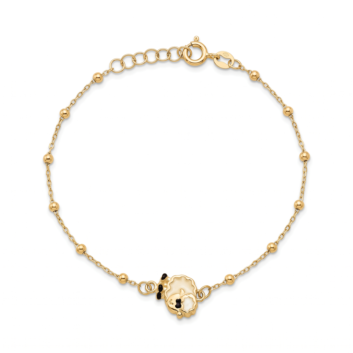 18K Yellow Gold Beaded Enamel Sheep Baby Bracelet
