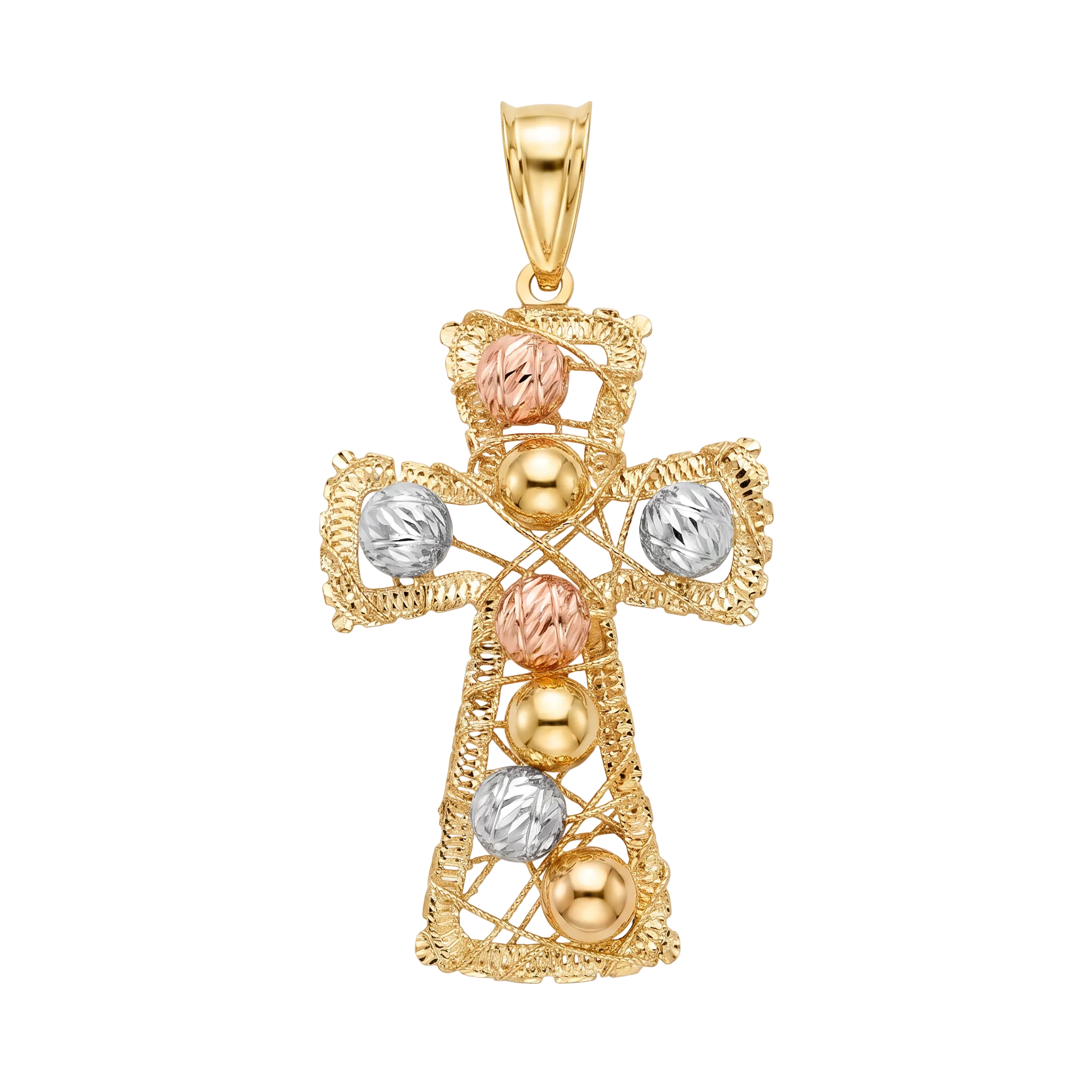 18K Multicolor Gold X-Large Wire Bead Cross Pendant
