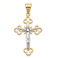18K Gold Two Tone Budded Crucifix Pendant