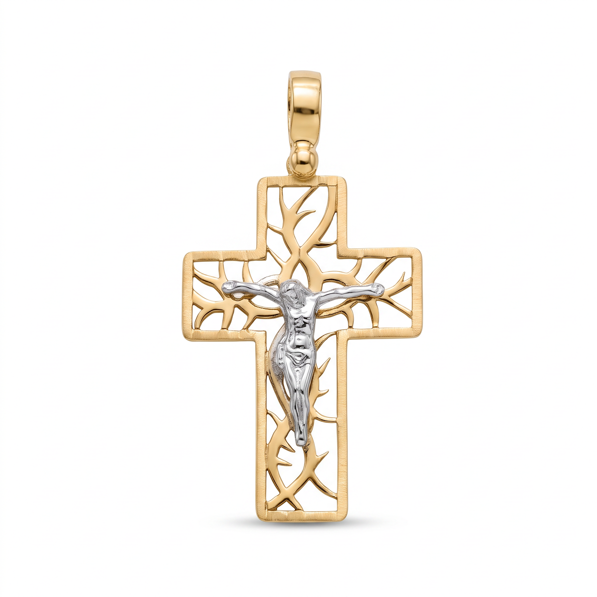 18K Two Tone Gold Crucifix Pendant