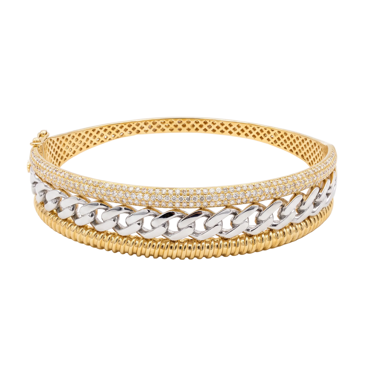18K Two Tone Gold Cubic Zirconia Bangle Bracelet