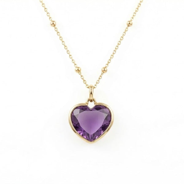 18K Yellow Gold Amethyst Heart Chain Necklace