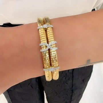 18K Gold Two Tone CZ Bangle Bracelet