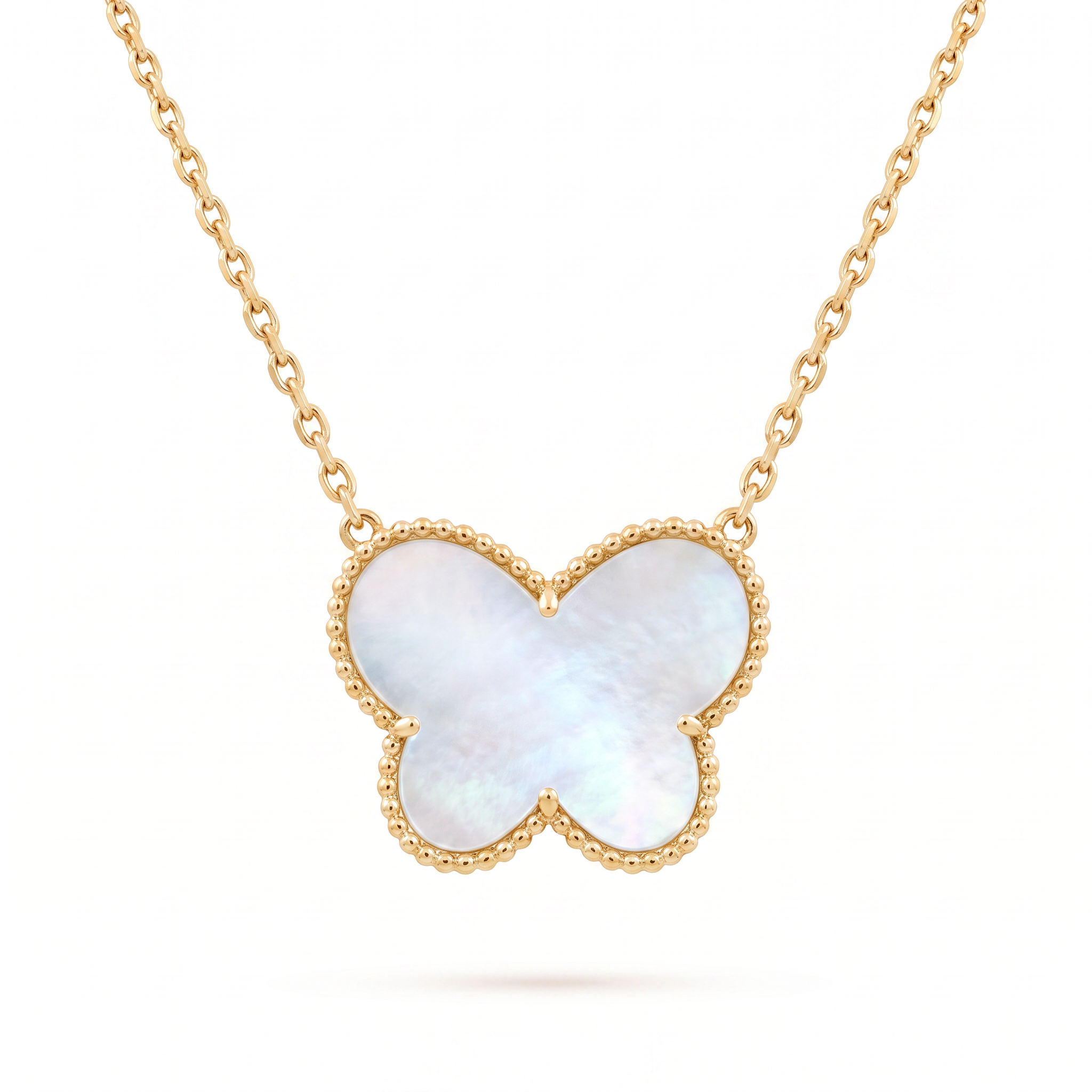18K Yellow Gold Mother Of Pearl Butterfly Necklace