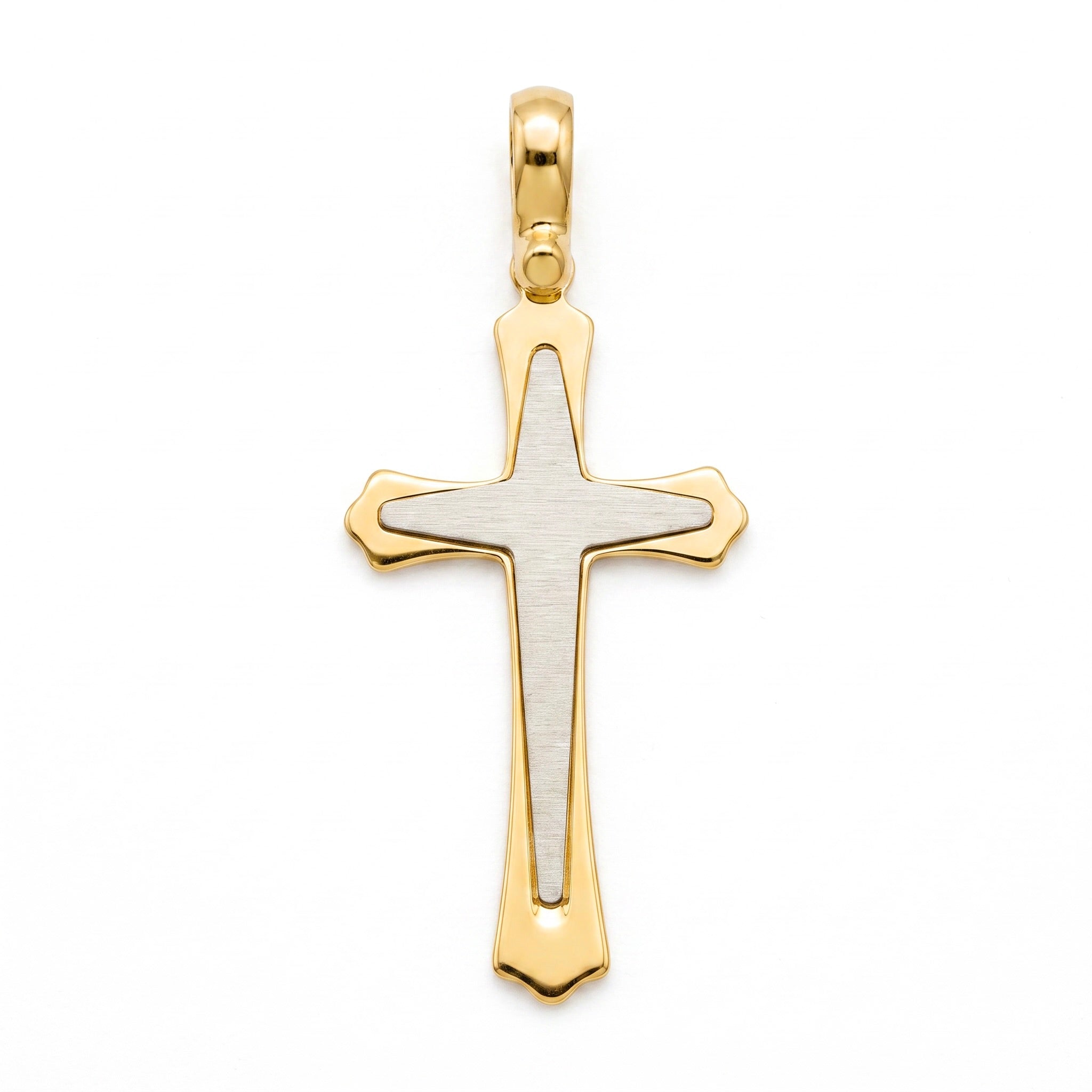 18K Two Tone Gold Cross Pendant