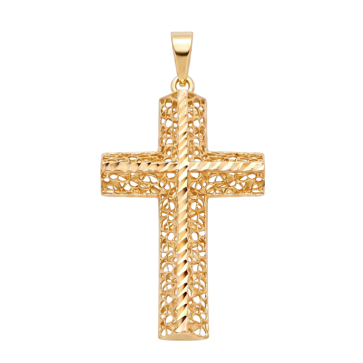 18K Yellow Gold Small Filigree Diamond-Cut Cross Pendant