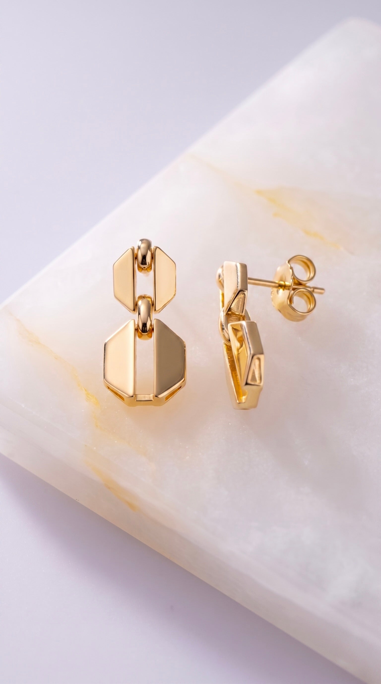18K Yellow Gold Hexagonal Drop Earring