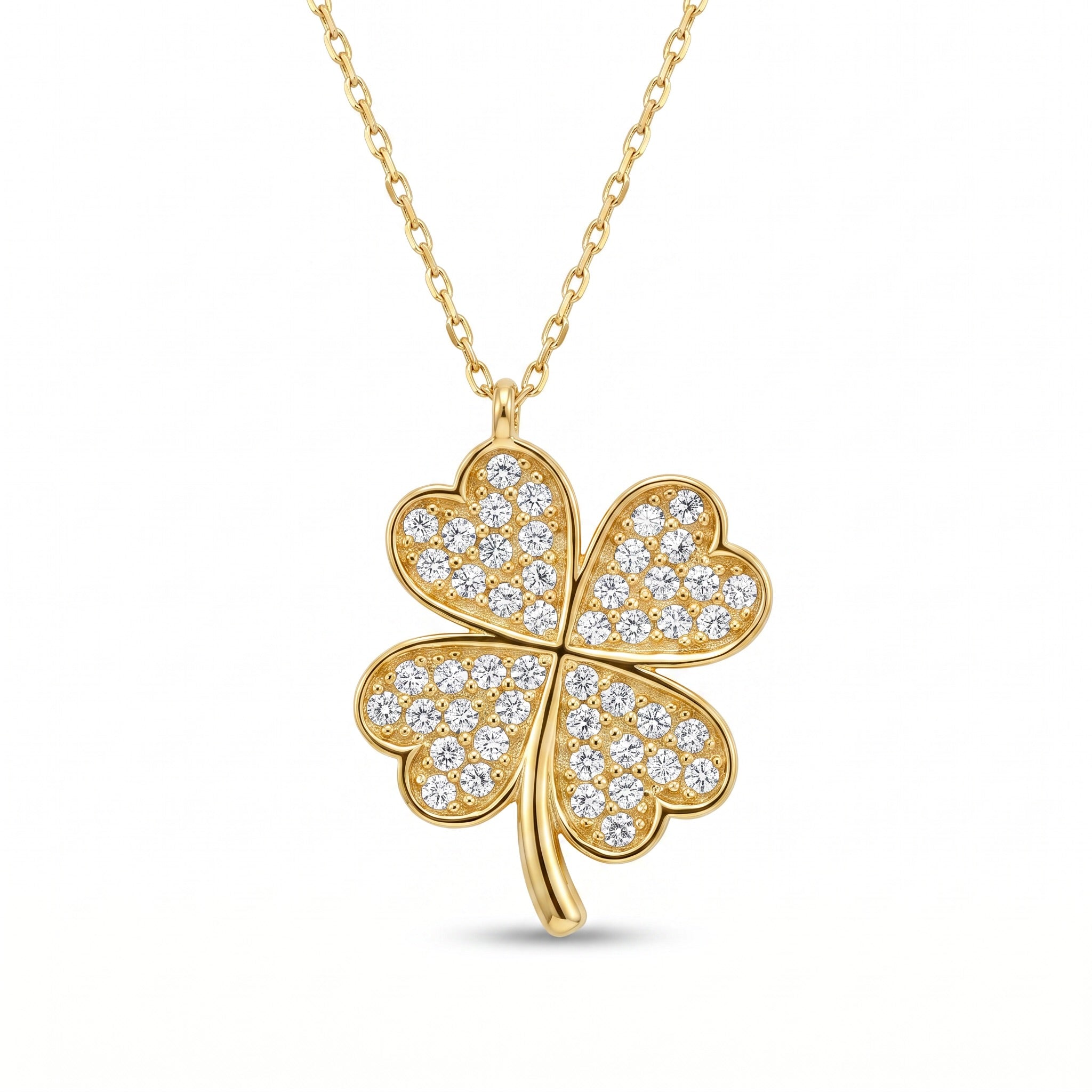18K Gold Cubic Zirconia Clover Necklace
