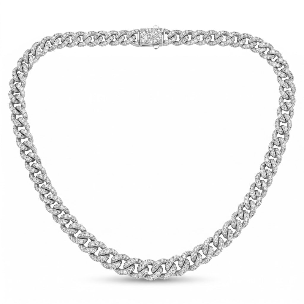 Lab Diamond White Gold Cuban Link Chain Necklace