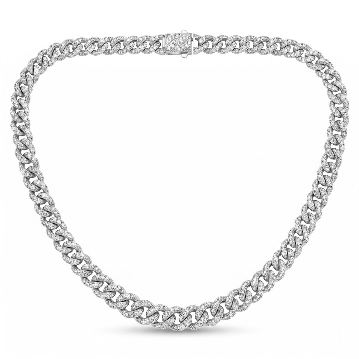 Lab Diamond White Gold Cuban Link Chain Necklace