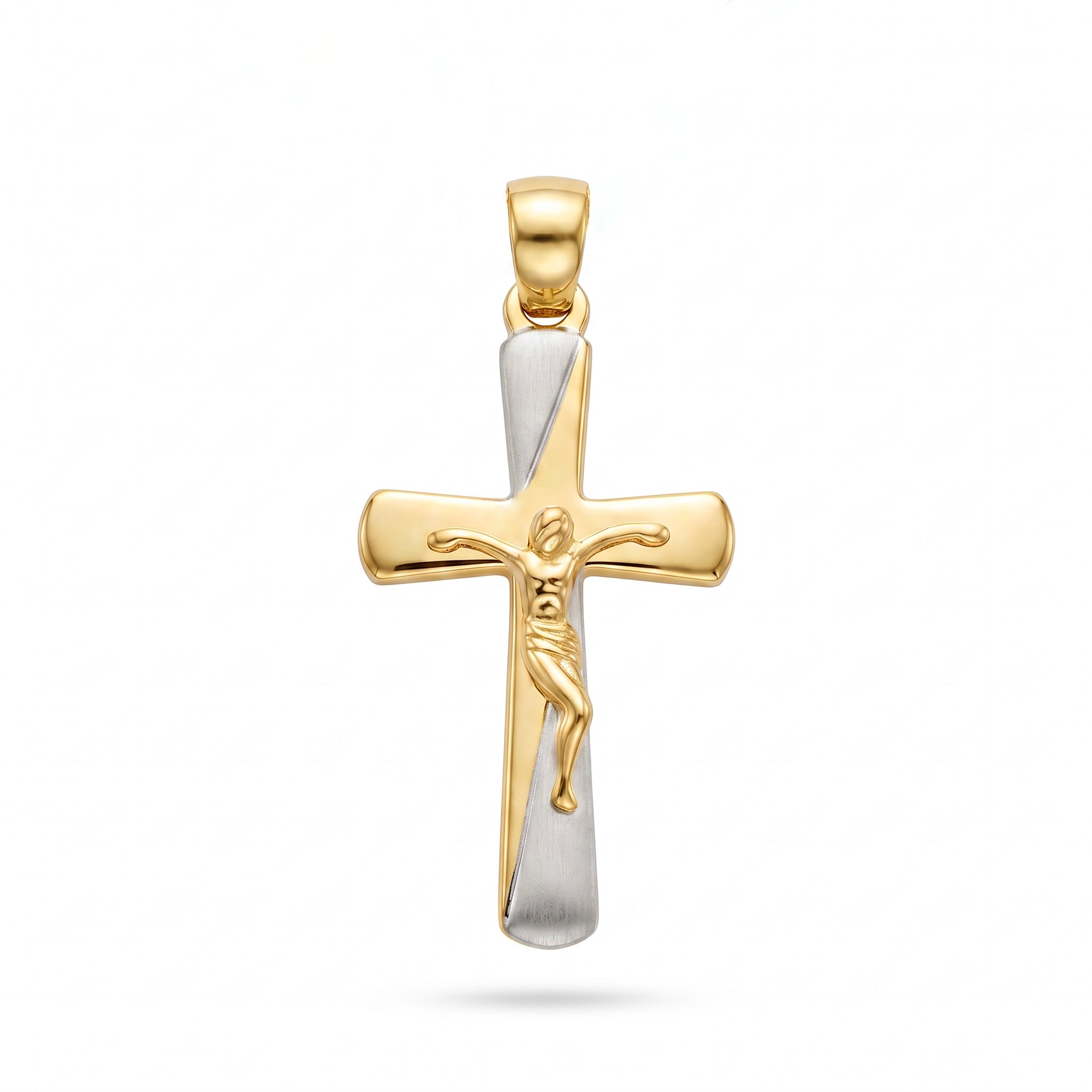18k Gold Two Tone Crucifix Pendant