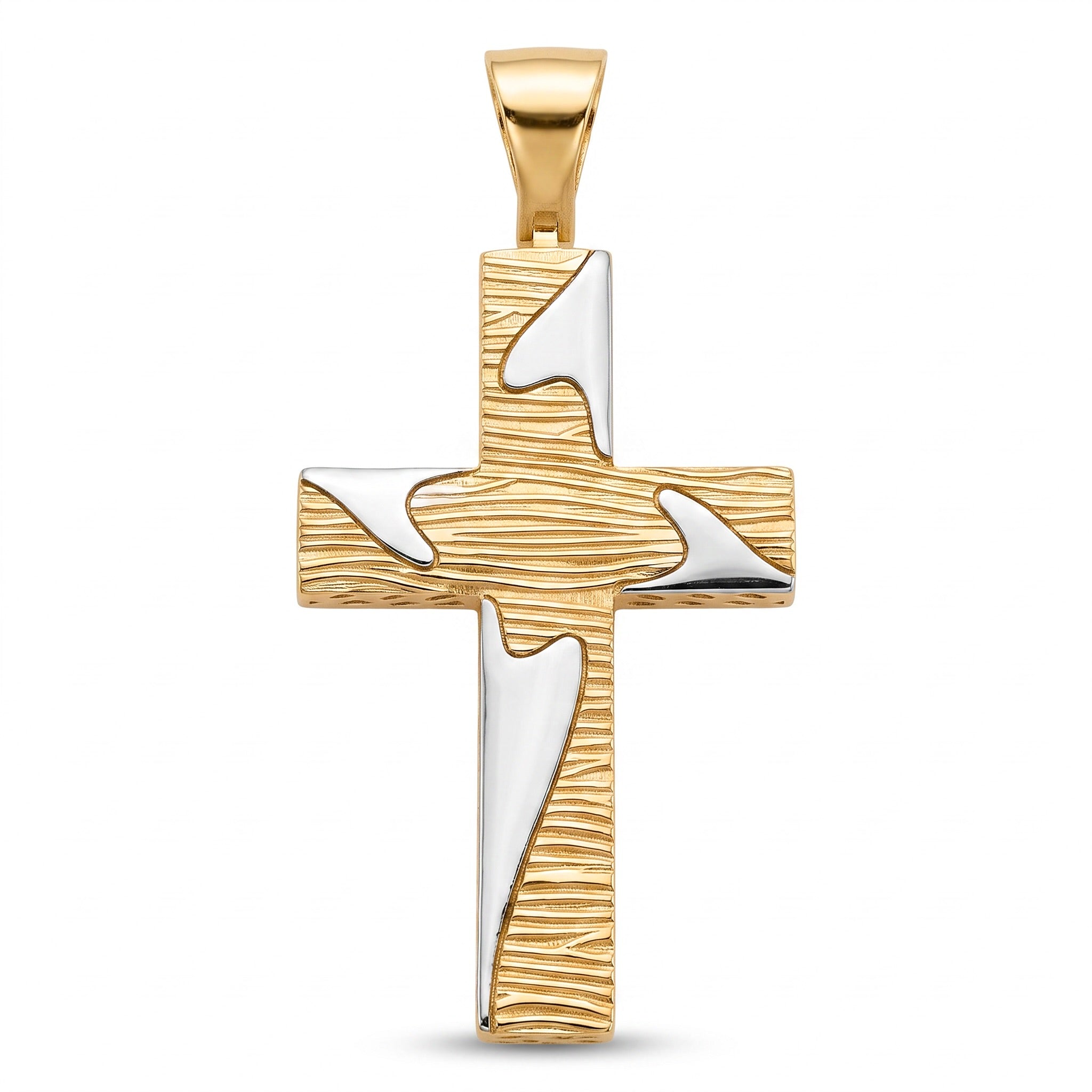 18K Two Tone Gold Cross Pendant