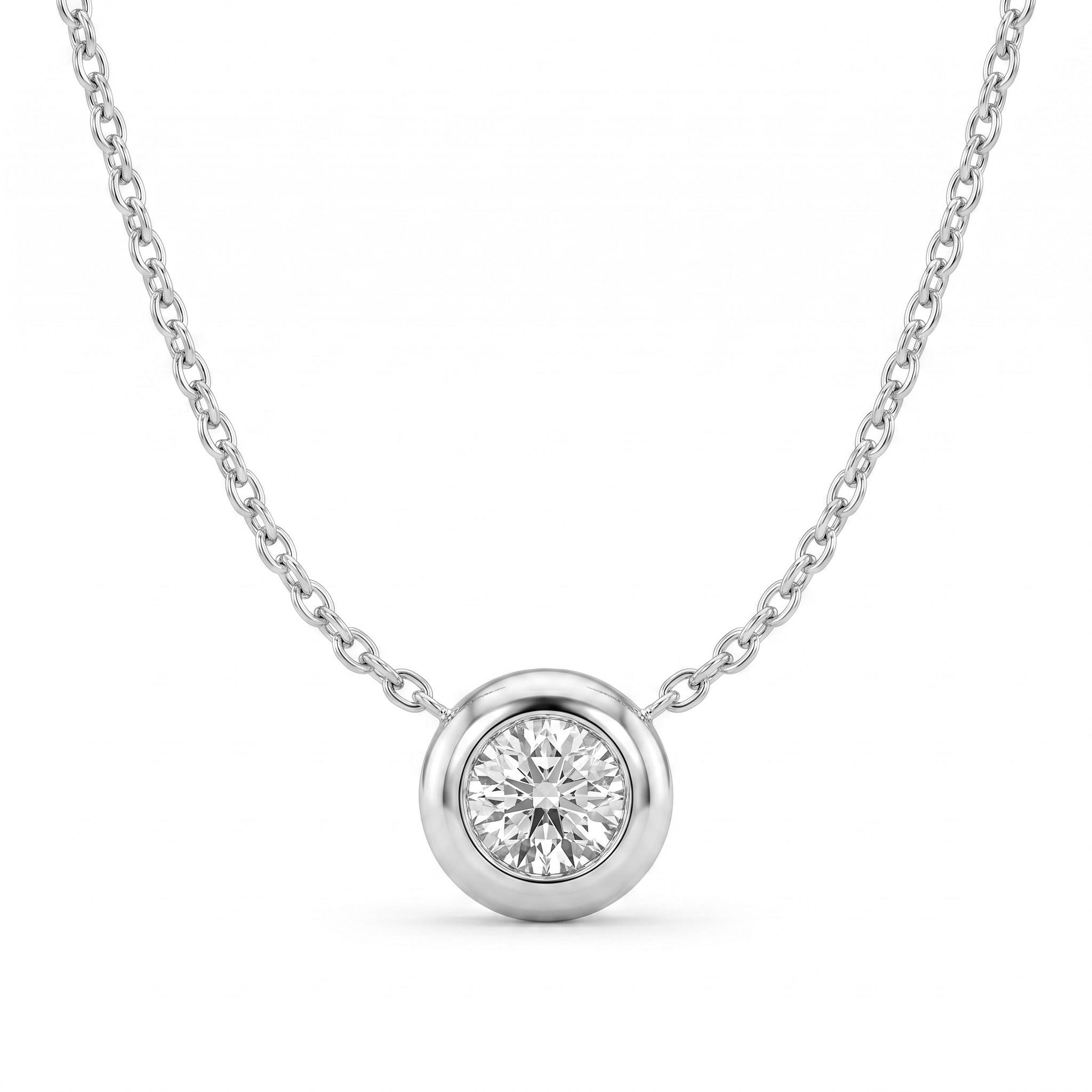 Diamond White Gold Solitare Bezel Necklace