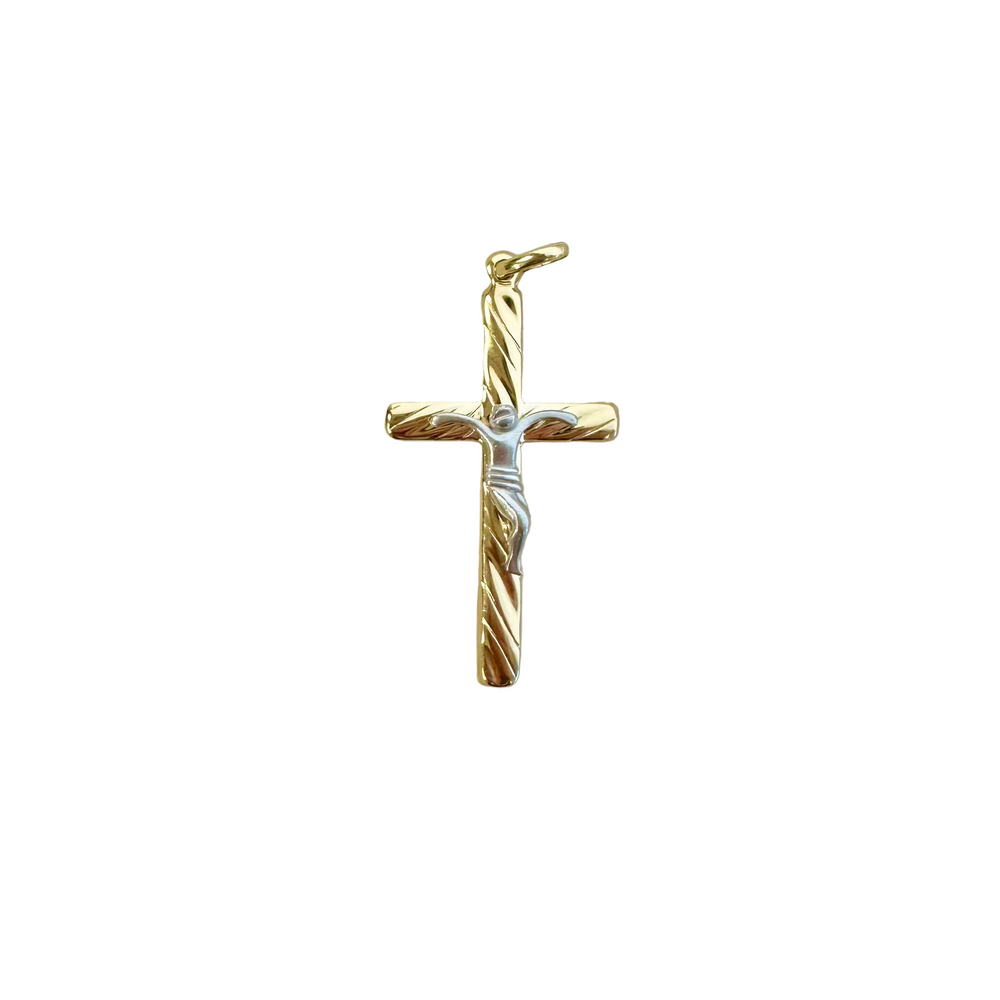 18k Gold Two Tone Cross Pendant