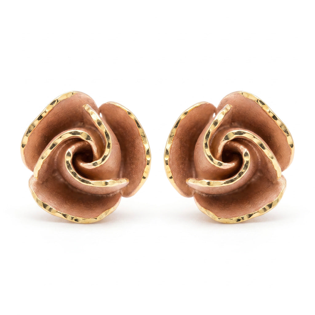18K Two Tone Gold Rose Stud Earring