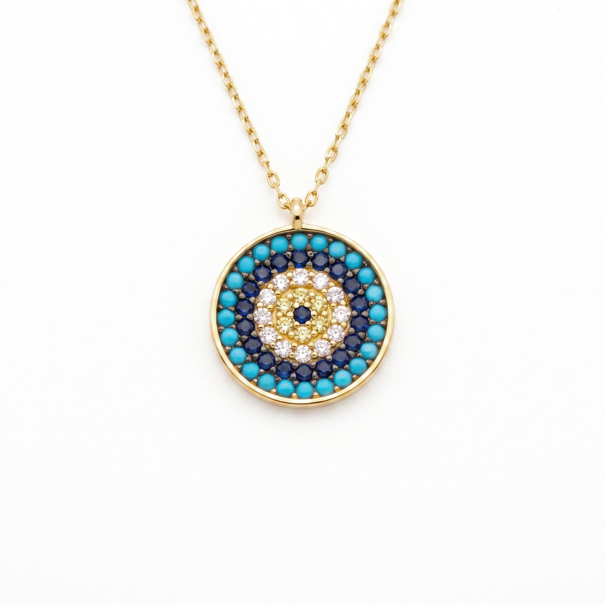 18K Multicolor Gold Cubic Zirconia Evil Eye Necklace