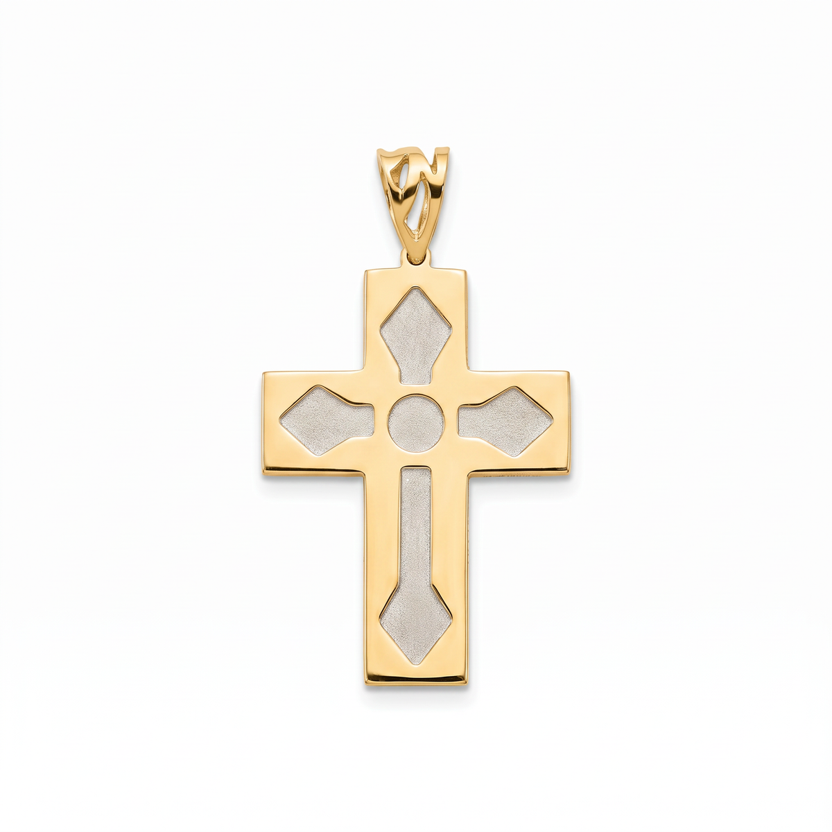 18K Two Tone Gold Cross Pendant