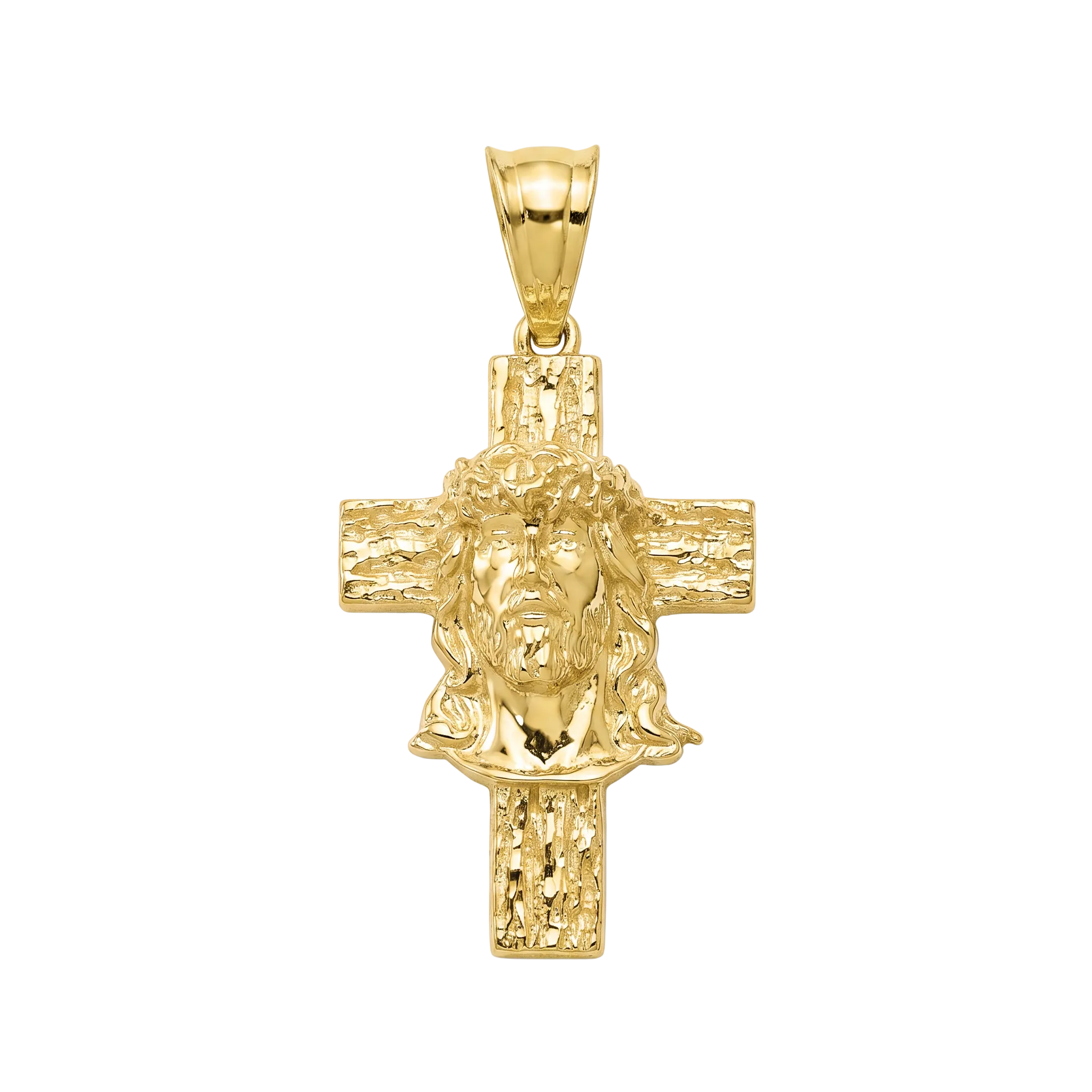 18K Yellow Gold Jesus Face Cross Pendant