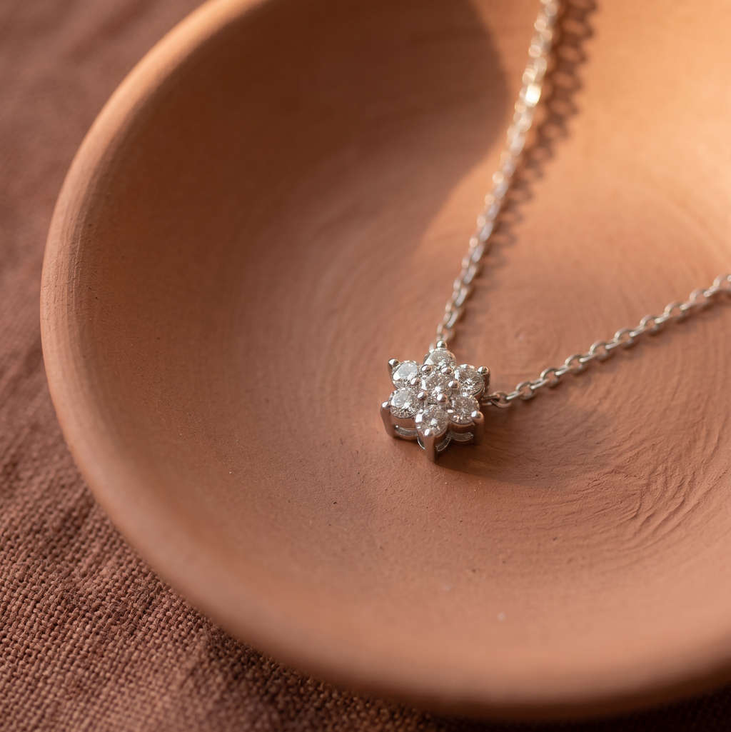 Diamond White Gold Flower Necklace