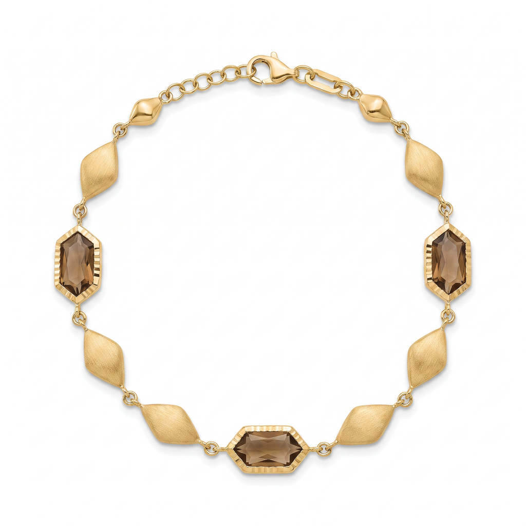 18K Yellow Gold Smoky Quartz Motif Bracelet
