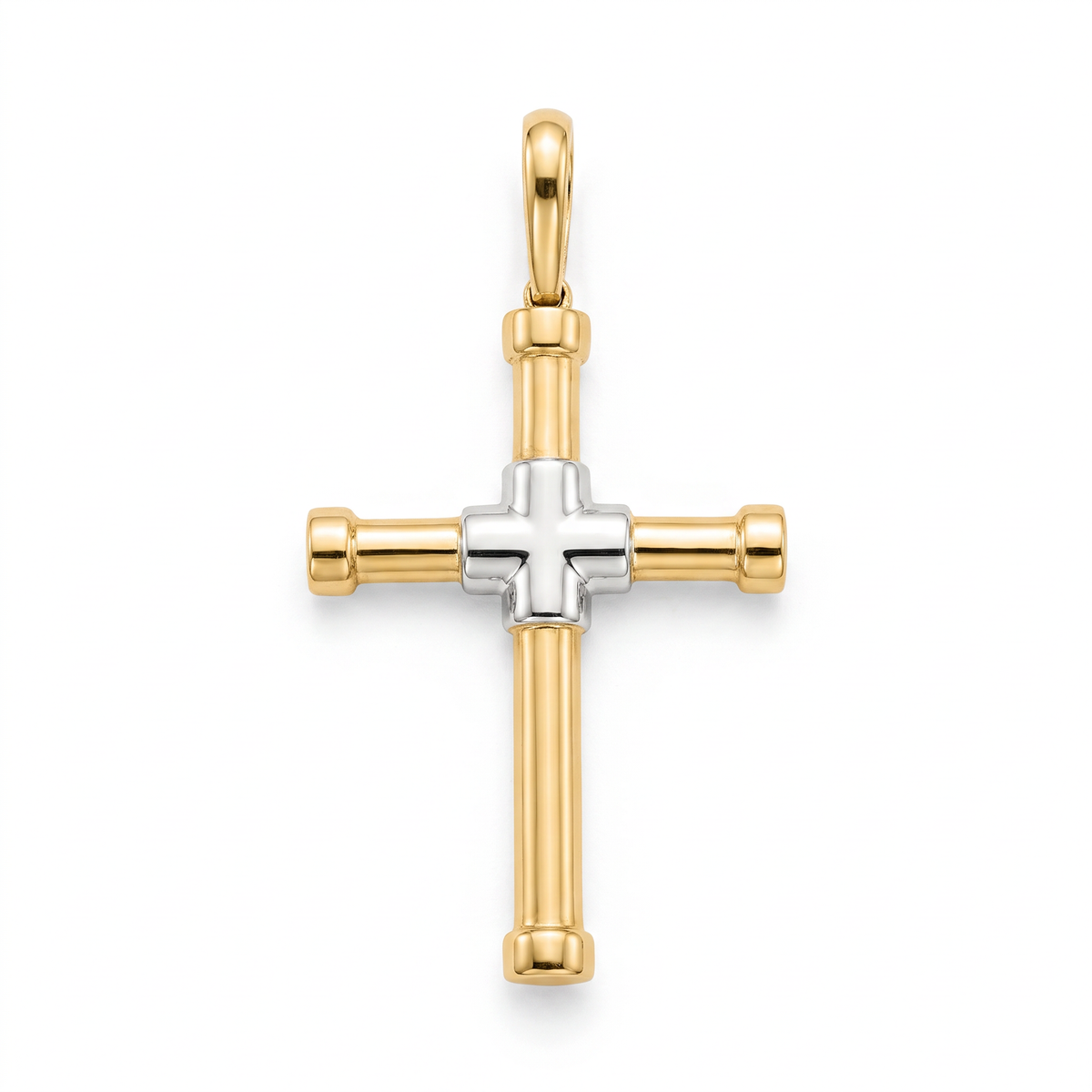 18K Two Tone Gold Cross Pendant