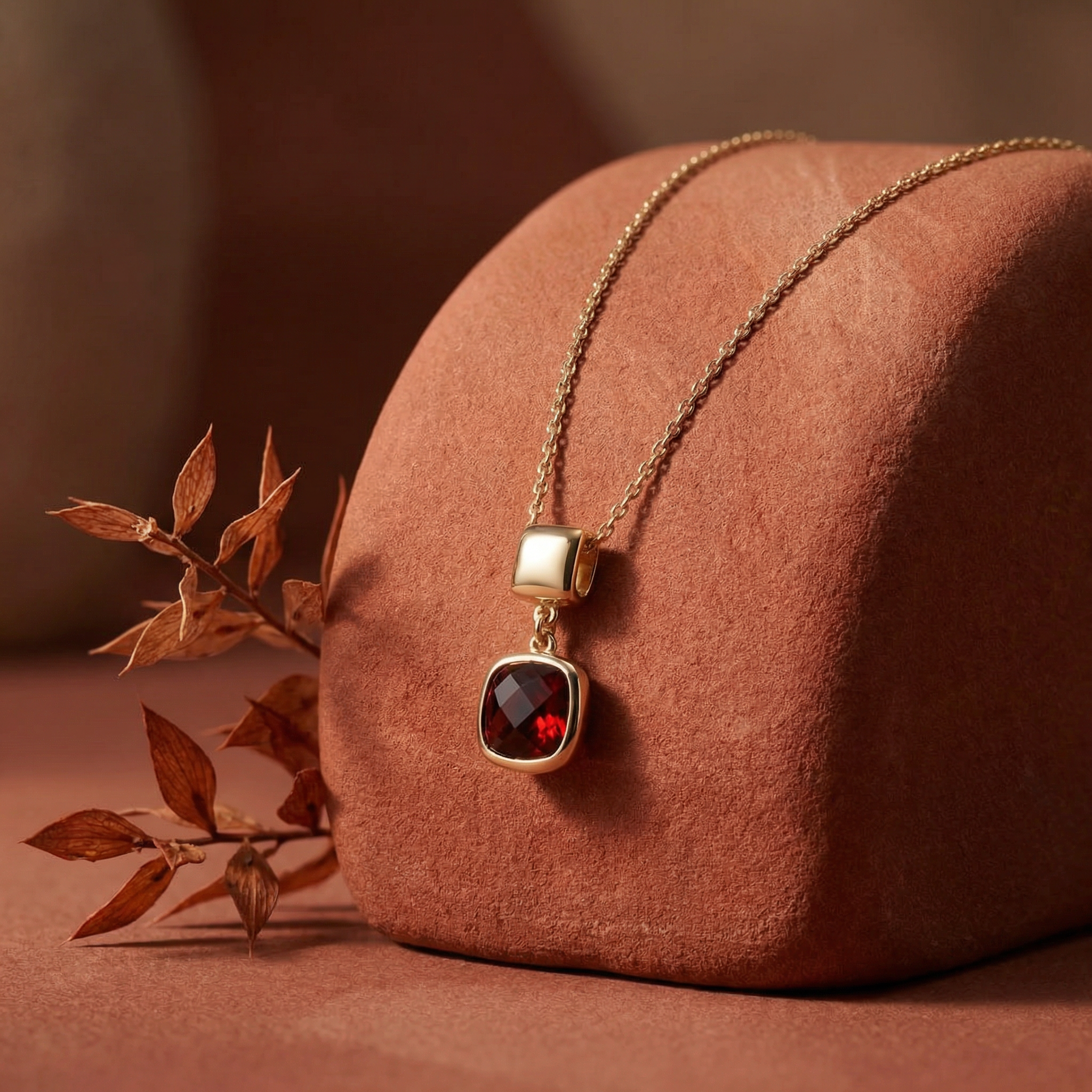 18K Yellow Gold Red Garnet Chain Necklace